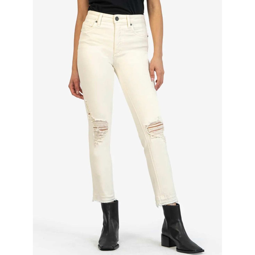 KUT from the Kloth‎ Rachael Fab Ab Mom Jeans Cream Distressed 00L High Rise Boho